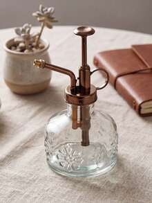 Haus Hana 1 Piece Retro Relief Sunflower Transparent Glass Small Spray Bottle Press Gardening Watering Kettle For Home Use - multicolor - View 4