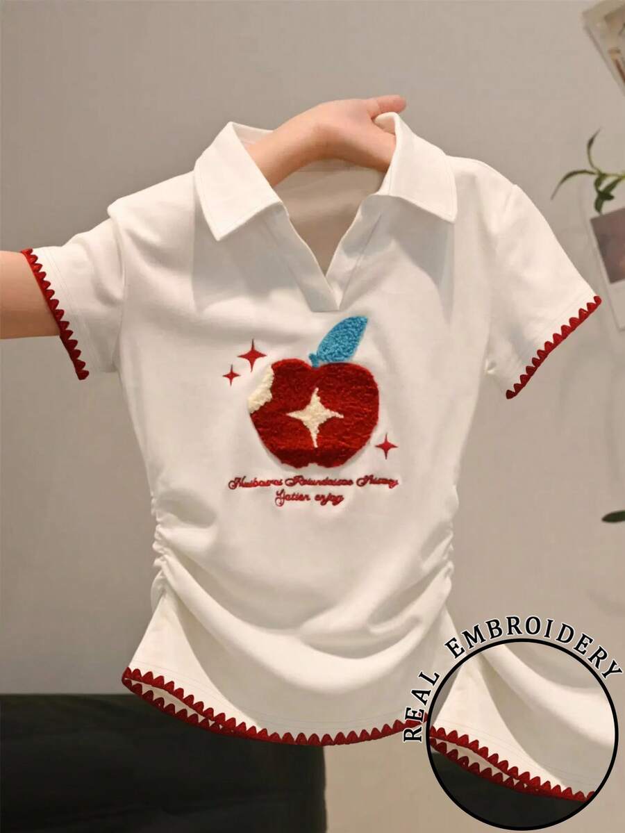 Franclia 女士苹果印花 Polo 衫 - 白色 - 查看 1