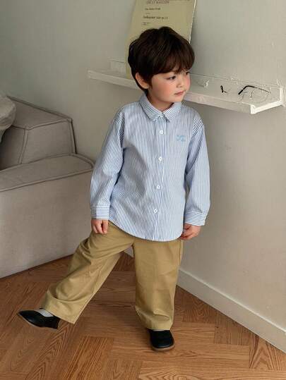 Dazy Kids Bộ áo sơ mi dài tay cổ bẻ kẻ sọc cho bé trai