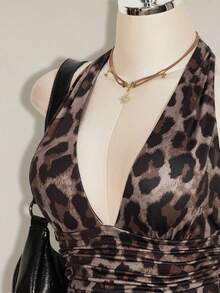 SHEIN ICON Women's Leopard Print Halter Backless Tight Crop Top, Summer Streetwear,Summer Top - Multicolor - View 5