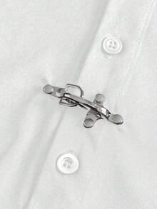 AXEPEAK Men's Casual Minimalist Solid Color Airplane Buckle Front Short Sleeve Shirt, Versatile For Daily Commute, Summer - White - View 6