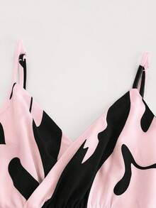 SHEIN PariChic 女士印花系带腰身休闲连体裤 - 粉色 - 查看 7