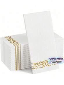 25/50/100pcs Linen Feel Disposable Bathroom Napkins, Guest Towels Disposable Bathroom Soft, Absorbent Napkins Paper, Disposable Hand Towels For Bathroom, Parties, Weddings, Dinners, Gold, 12" X 17" - Gold - View 2