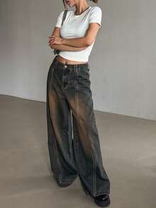DAZY Women's Loose Fit Wide Leg Casual Sexy Jeans Petite Swimming Pastal Summer - Blue - View 2