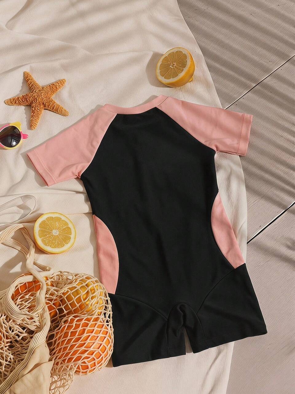 Baby Girl Colorblock Korean Style Short Sleeve Swimsuit Vacation