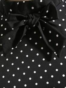 SHEIN 青少年女孩服裝 通勤可愛優雅荷葉邊波點百褶裙 2件套 正式場合 畢業典禮 返校季 - 黑色 - 查看 6