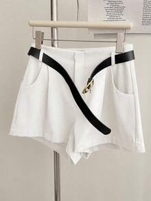 INAWLY Women's Solid Color Pleated Pocket Casual Shorts - Multicolor - View 5