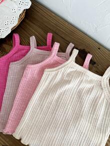 SHEIN 女婴0-3岁8件套/4套休闲可爱简约风春夏外出服，4款纯色套装，无袖上衣+短裤 - 彩色 - 查看 4