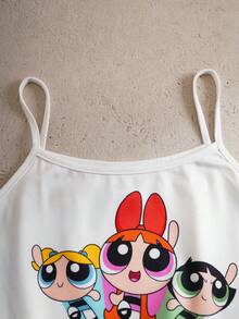 THE POWERPUFF GIRLS X SHEIN 少女可爱卡通印花吊带背心短裤睡衣套装，夏季 - 彩色 - 查看 3