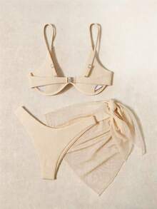 Swim Basics Set de 3 piezas: Top de bikini con aros de unicolor, falda inferior con lazo delantero - Blanco - Ver 7