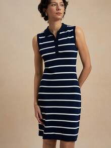 Nima Coro Spring Contrast Color Sleeveless Knit Dress - Blue and White - View 5