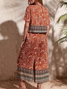 SHEIN VCAY Paisley Print Blouse & Wide Leg Pants - Multicolor - View 2