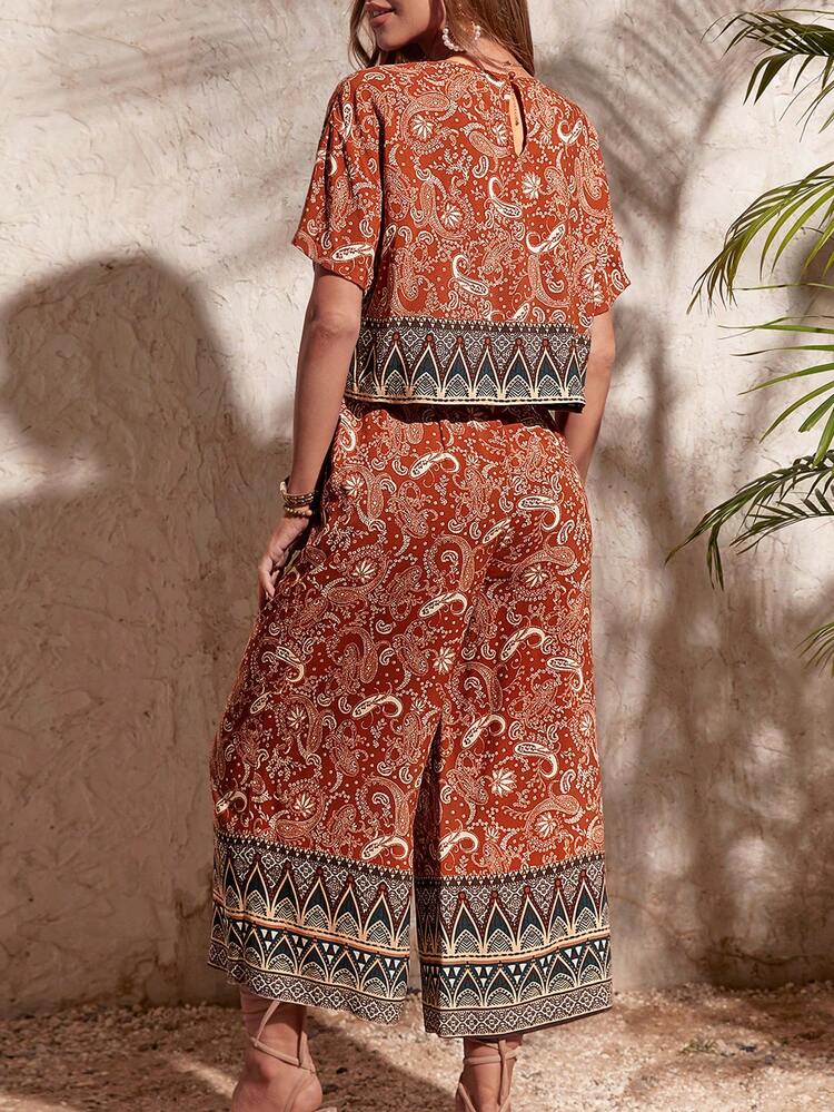 Paisley Print Blouse & Wide Leg Pants