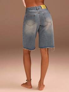 Athîral Denim Quần short denim dáng rộng thoải mái dành cho nữ, thích hợp cho mùa hè. - Màu xanh lam - Xem 1