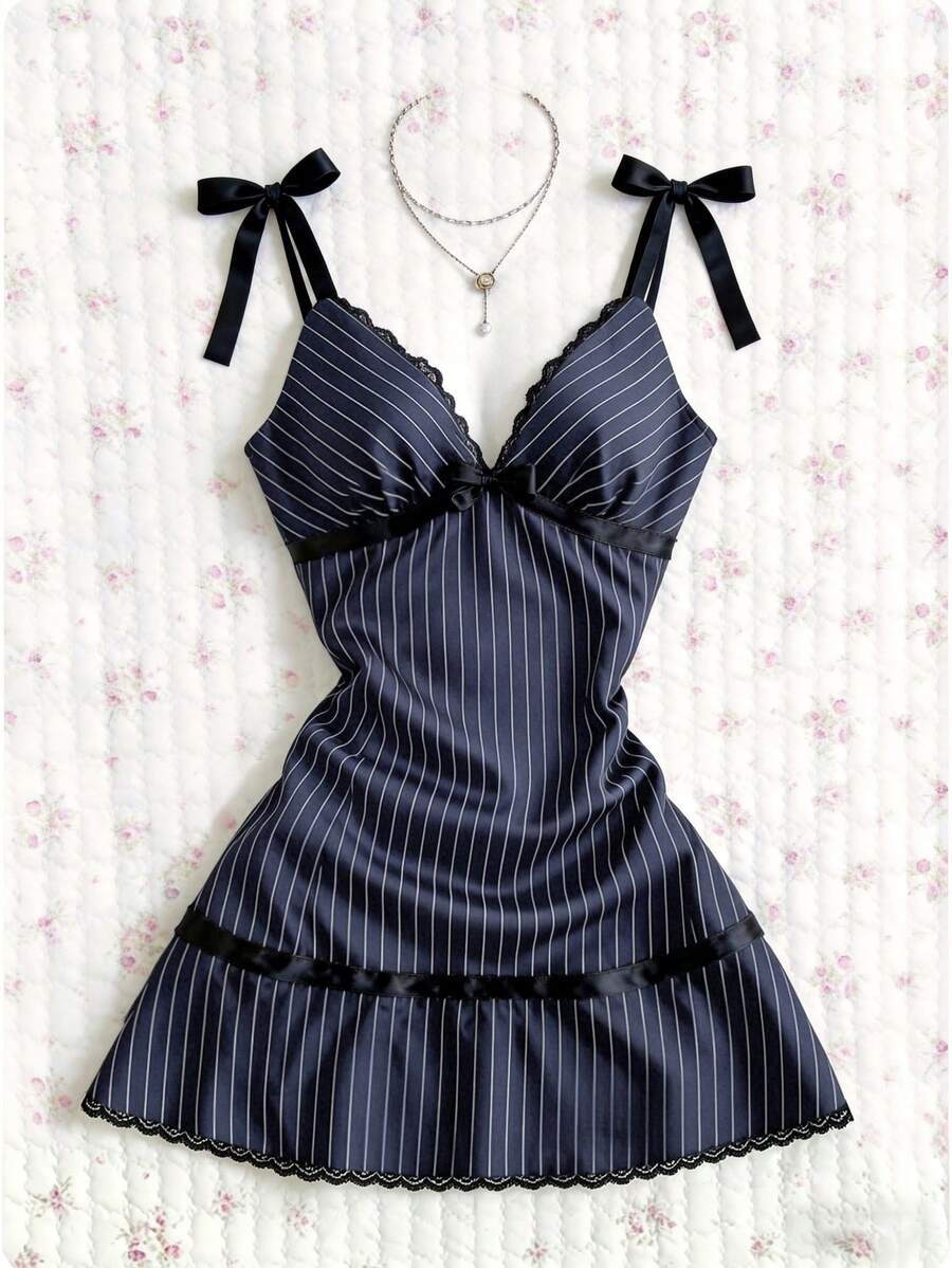 SHEIN Unity 女士印花系带连衣裙 - 藏蓝色 - 查看 1