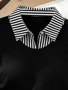 GlowEve CURVE Plus Size Women Striped Patchwork Short Sleeve Casual Top, Summer - Multicolor - View 4