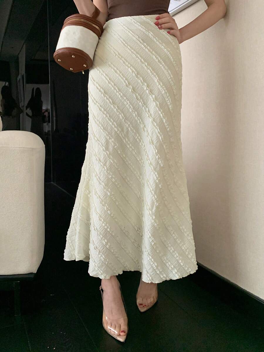 DAZY Chân váy đuôi cá ren jacquard mùa hè mới, chân váy ôm sát eo cao giúp thon gọn vóc dáng, chân váy liền thân thanh lịch dành cho nữ. - Màu be - Xem 1