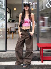 DAZY Quần jeans nữ dáng rộng, có túi tiện dụng, kiểu Hàn Quốc, đã qua xử lý giặt. - Cà phê nâu - Xem 9