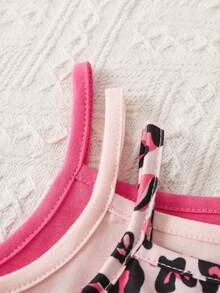 Elladie kids Bộ áo hai dây và quần skinny thoải mái, dễ phối đồ cho mẹ và chị gái, màu đen + xám tro + họa tiết da báo. - Hồng - Xem 7