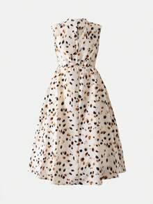 SHEIN Young Girl Allover Print Ruched Casual Party Holiday Dress - Coffee - View 12