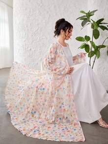 Yasmyna Elegant Floral Patchwork Long Sleeve Loose Abaya Dress For Women - Multicolor - View 6