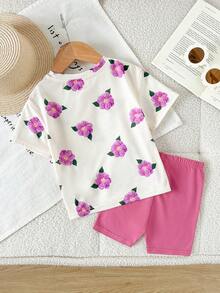 Cozy Pixies Bộ đồ hai mảnh dệt kim màu tím in họa tiết, mềm mại, thích hợp cho bé gái mùa hè, thời trang thường ngày, đa năng, phù hợp cho kỳ nghỉ hè, cắm trại, mặc đôi với chị em/gia đình, chụp ảnh. - Màu tím - Xem 2