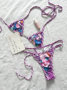 Swim Vcay 女士夏季沙滩印花露背系带性感比基尼泳装套装 - 彩色 - 查看 1