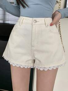 DAZY Quần short denim trắng dáng suông rộng rãi, thoải mái dành cho nữ, thích hợp cho mùa xuân và mùa hè. - trắng - Xem 3
