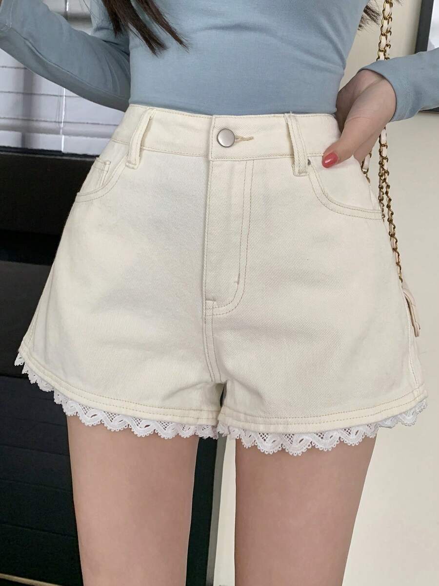 DAZY Quần short denim trắng dáng suông rộng rãi, thoải mái dành cho nữ, thích hợp cho mùa xuân và mùa hè. - trắng - Xem 1