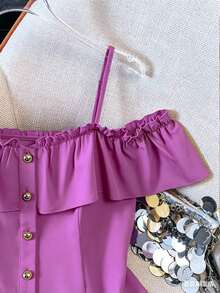 SHEIN 女士纯色简约休闲衬衫 - 紫色 - 查看 3