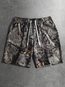 STYNVO Quần short nam dáng casual, in họa tiết cành cây, cạp chun, có dây rút. - Đồng - Xem 1