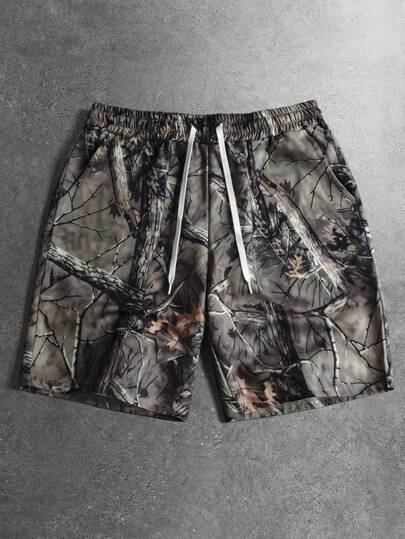 STYNVO Men's Branch Print Drawstring Waist Casual Shorts