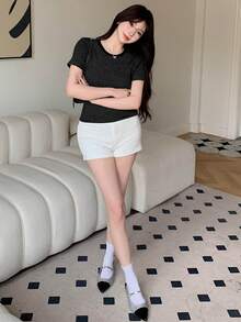DAZY Women's Fashionable Summer Striped T-Shirt, Simple And Versatile For Daily Wear - Black - View 7
