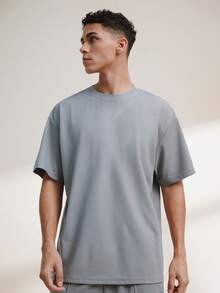 Driftmere Men Solid Drop Shoulder Tee & Shorts For Summer, Cozy Outfits Father's Day – A Fathers Day Gift Guide - Grey - View 4