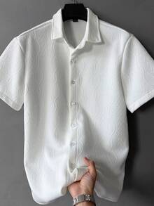 Manfinity Homme Men's Casual Button-Down Short Sleeve Shirt, Suitable For Commuting Office White Summer, Formal - White - View 3
