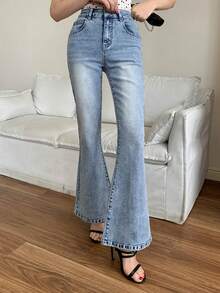 DAZY Quần jeans ống loe dáng ôm dành cho nữ, thích hợp cho mùa xuân và mùa hè. - Màu xanh lam - Xem 7