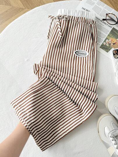 SHEIN Tween Girl Tween Girls' Casual Everyday Comfortable Contrast Striped Pants