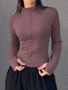 DAZY Ladies' Solid Color Slim Fit Simple Style Spring And Summer Long Sleeve Jacket,Fall Women Clothes - Red Violet - View 3
