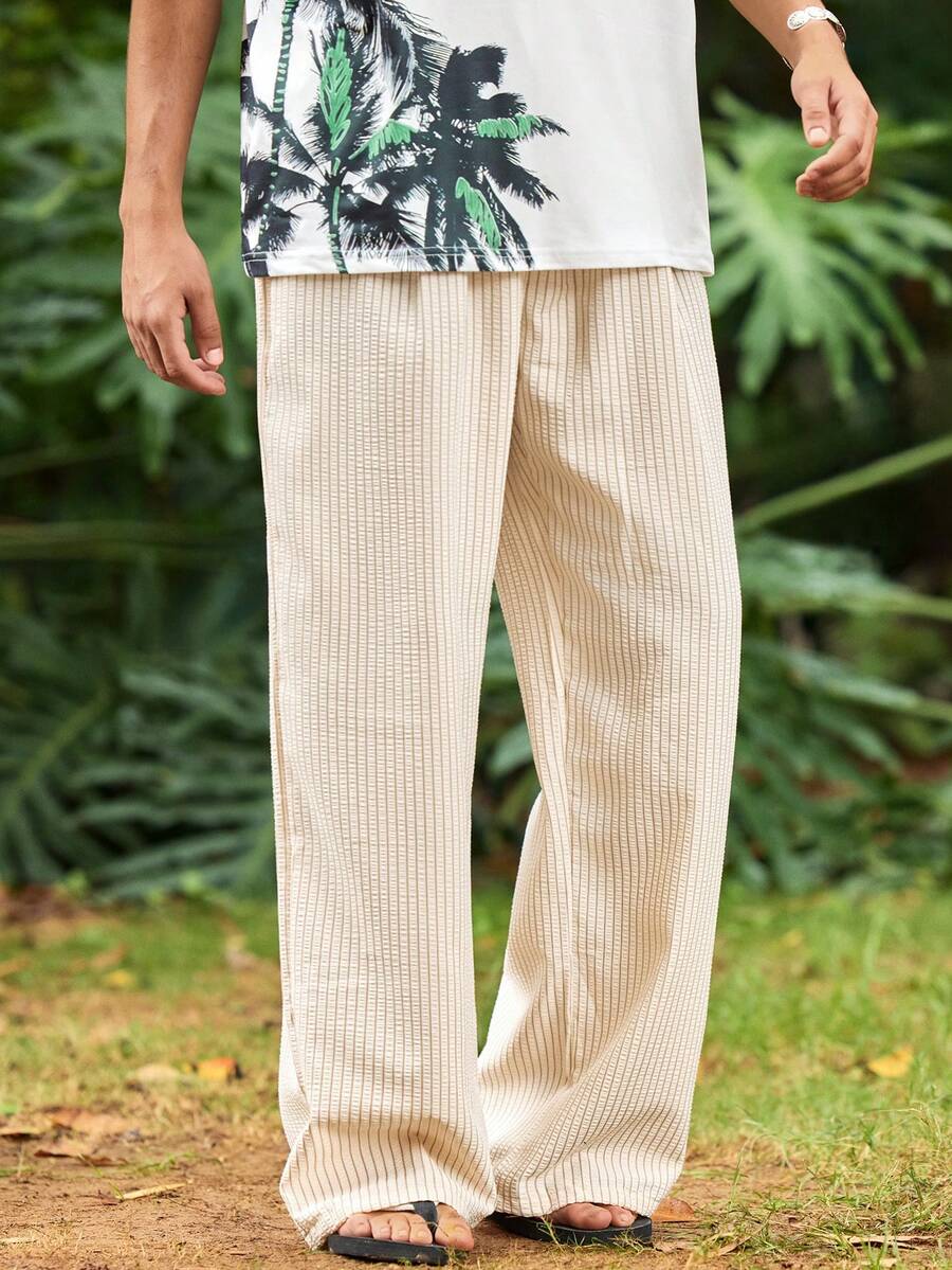 Whitmere Pantalon ample et décontracté pour hommes, pantalon droit fin, pantalon de sport décontracté long, pantalon rayé tissé, nouvelle arrivée printemps et été - Nude - Voir 1
