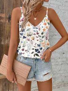 SHEIN Clasi Casual Minimalist Full-Width V-Neck Loose Camisole, Suitable For Summer - Multicolor - View 4