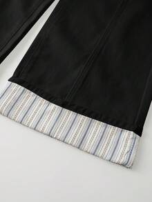 GlowEve Women's Patchwork Striped Pocket Wide Leg Loose Casual Jeans - Black - View 5