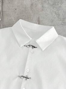 AXEPEAK Men's Casual Minimalist Solid Color Airplane Buckle Front Short Sleeve Shirt, Versatile For Daily Commute, Summer - White - View 4