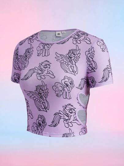 My Little Pony X SHEIN Tween Girls' Casual Unicorn Print Fitted Cropped T-Shirt, Summer