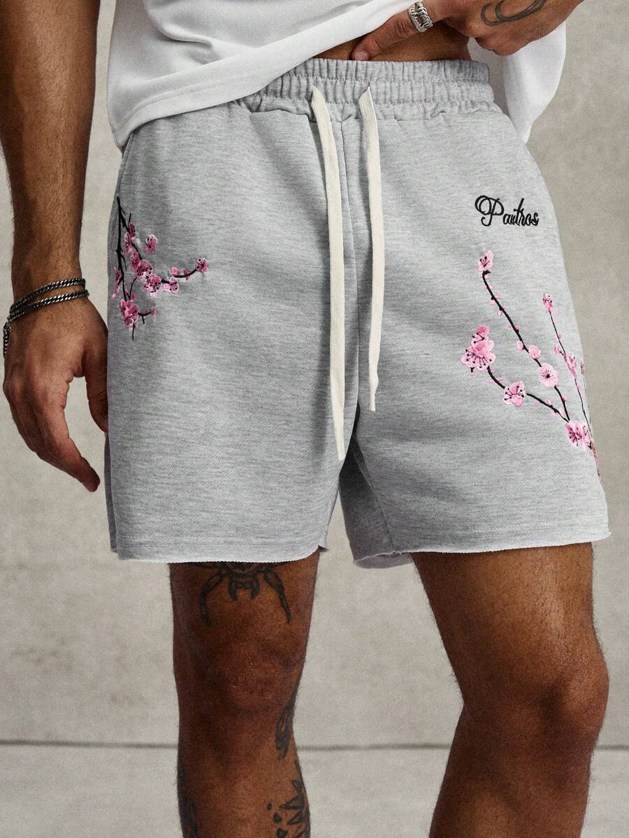 Manfinity Roghcode Men's Floral Print Drawstring Waist Slant Pocket Casual Shorts, Holiday - Grey - View 1
