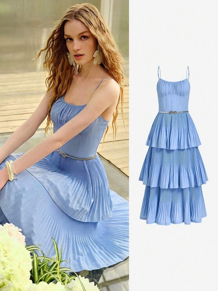 WOMEN'S PLEATED MID-LENGTH DRESS