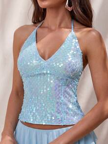 Glamine Women's Sleeveless Halter Top, Blue Color, Spring/Summer New Arrival, Vacation & Holiday - Blue - View 4