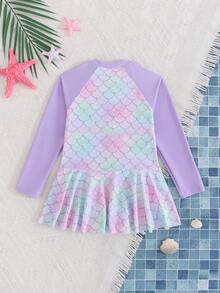 Cozy Pixies Áo tắm liền thân tay dài in hình nàng tiên cá cho bé gái, áo tắm tay dài cho trẻ em, áo tắm tay dài cho bé gái, áo tắm mùa hè cho kỳ nghỉ. - Nhiều màu - Xem 2