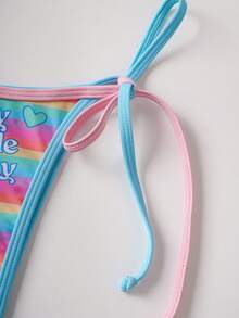 My Little Pony X SHEIN Bộ bikini gợi cảm buộc dây cổ, in hình kỳ lân, dành cho nữ, thích hợp mặc đi biển mùa hè. - Màu xanh lam - Xem 11