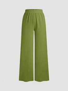 Sweetra Bộ đồ nữ kaki dáng rộng buộc dây và quần ống đứng thoải mái, thích hợp cho mùa xuân/hè. - Màu xanh Ô liu - Xem 6