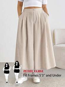SHEIN PETITE CURVE Pantalones casuales minimalistas de unicolor talla grande - Caqui - Ver 3